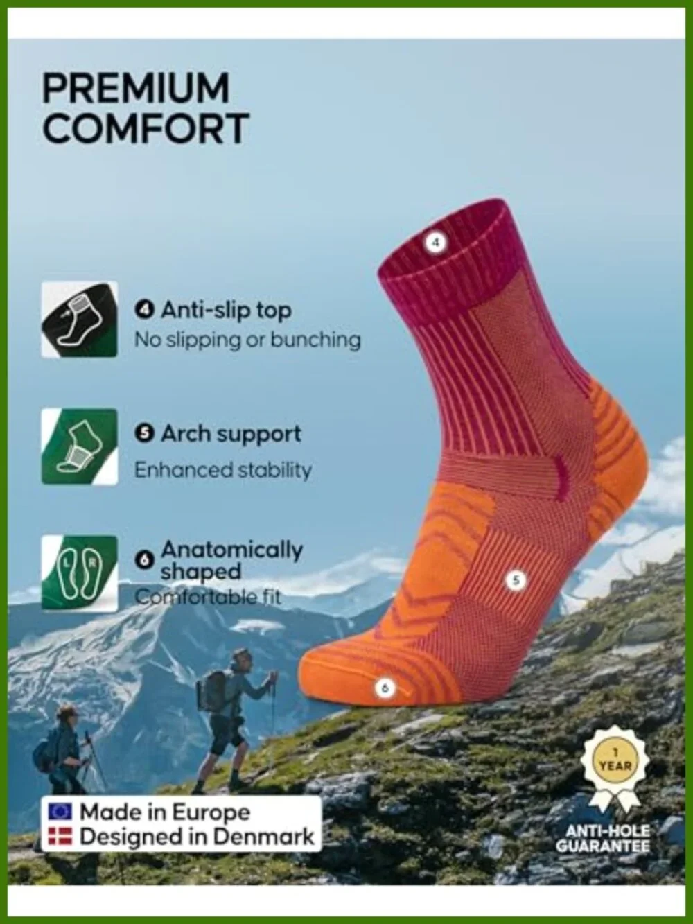 Merino Wool Lightweight Hiking Socks 3-Pack Breathable Crew
